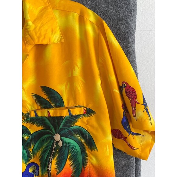 Hawaiian Shirt Macaw Parrot Palm Trees Surfboards Floral Jungle button Shirt - Picture 8 of 15